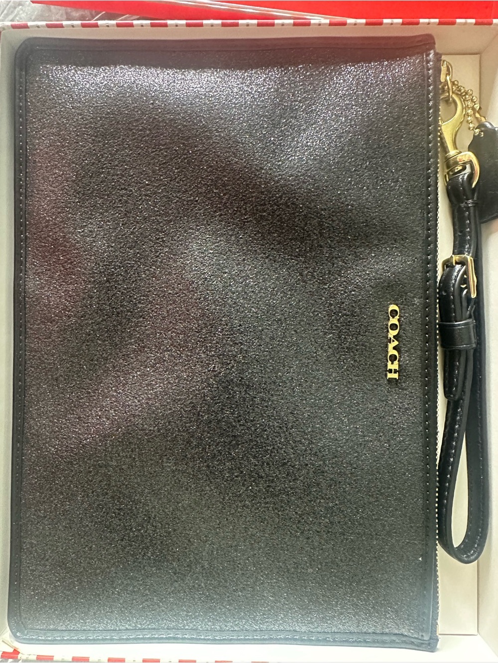 Coach Black Glitter Wristlet with Gold Logo